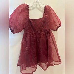 TCEC Burgundy Mini Organza Baby Doll Dress-small Party holiday Dress